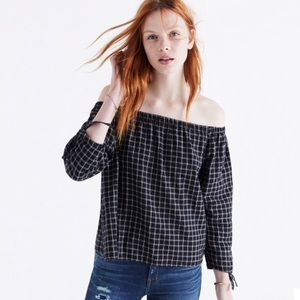 Madewell Off the Shoulder Plaid Shirt